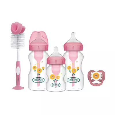 Dr Brown's Anti-Colic Options+ Baby Bottle Gift Set with 3 Bottles, Breast-like teats, Soother & Bottle/Teat Brush