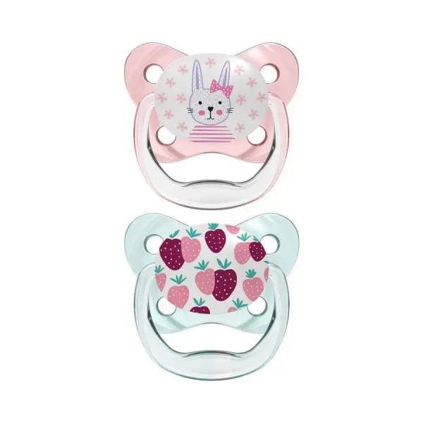 Dr Brown's Orthodontic Prevent Silicone Soother, Butterfly & Bunny Print | 0-6m | Pink and Blue | 2 Pack