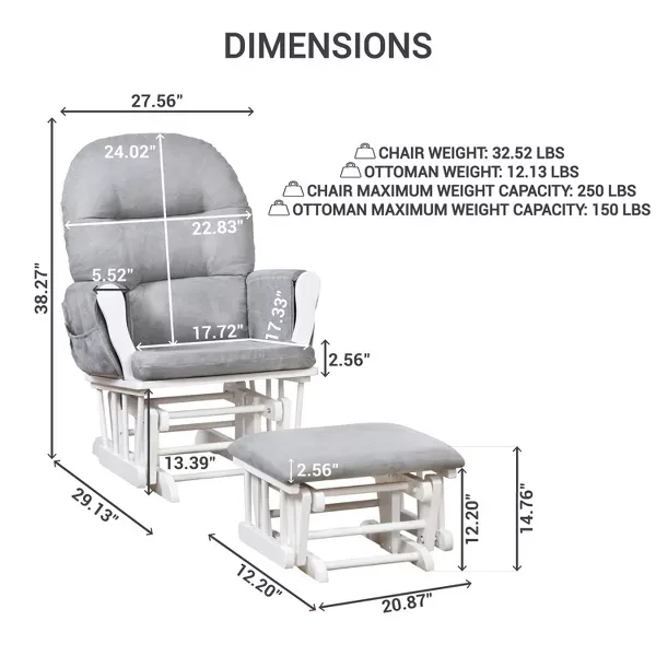 Nursing Rocking Chair with Ottoman, Glider Rocker With Padded Cushion, Solid Wood Base and Storage