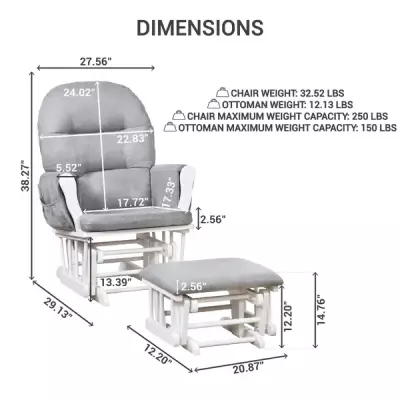 Nursing Rocking Chair with Ottoman, Glider Rocker With Padded Cushion, Solid Wood Base and Storage
