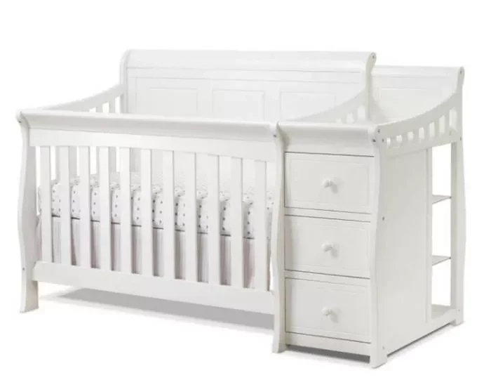 4-in-1 Convertible Baby Crib & Changer, Crib Changer With Drawers, Adjustable Mattress Height & Toddler Bed Conversion