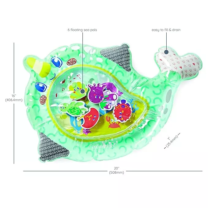 Infantino Tummy Time Pat & Play Water Mat –Baby Sensory Play Mat with Floating Toys, Air & Water Fillable for Motor Skill Development – for Newborns 3 Months+