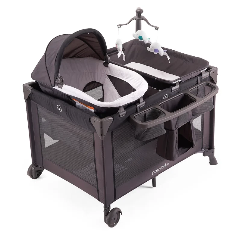 4-in-1 Convertible Baby Playpen with Bassinet, Napper, Changing Table & Travel Bag, Portable Playard with Canopy, Wheels & Storage