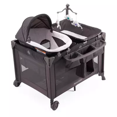4-in-1 Convertible Baby Playpen with Bassinet, Napper, Changing Table & Travel Bag, Portable Playard with Canopy, Wheels & Storage