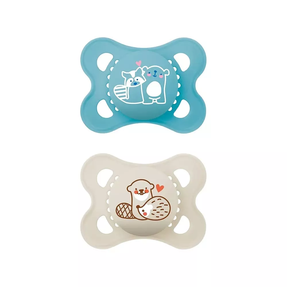 Mam Original Start Soothers, Baby Soother with Jaw-friendly Silicone Teat | Pack of 2 | Newborns to 6 months