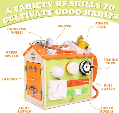 Wooden House Busy Board for Toddlers Montessori Toys