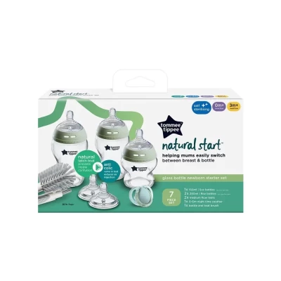 Tommee Tippee Natural Start Glass Newborn Starter Set, 150ml and 250ml Anti-Colic Baby Bottles, 0 to 6 Months