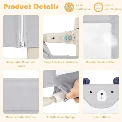 Extra Long Toddler Bed Rail Guard with Double Safety Lock | Foldable Baby Bed Guard for Twin, Full, Queen & King Beds