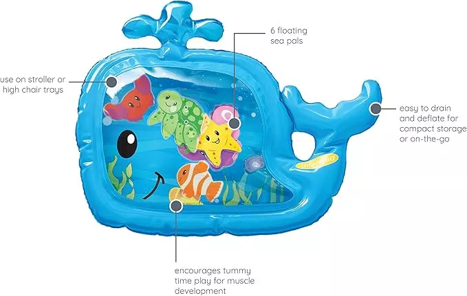 Infantino Tummy Time Pat & Play Water Mat –Baby Sensory Play Mat with Floating Toys, Air & Water Fillable for Motor Skill Development – for Newborns 3 Months+