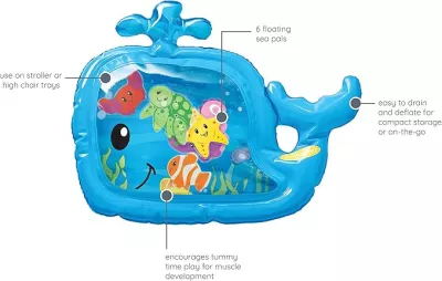 Infantino Tummy Time Pat & Play Water Mat –Baby Sensory Play Mat with Floating Toys, Air & Water Fillable for Motor Skill Development – for Newborns 3 Months+