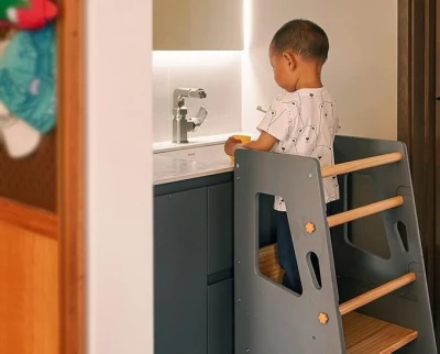 Stepladder for Kids, Durable Wooden Stepping Tower With 3 Height Adjustments, Multifunctional Kids Step Stool, Toilet, Hand Wash, Training, Easy Assembly