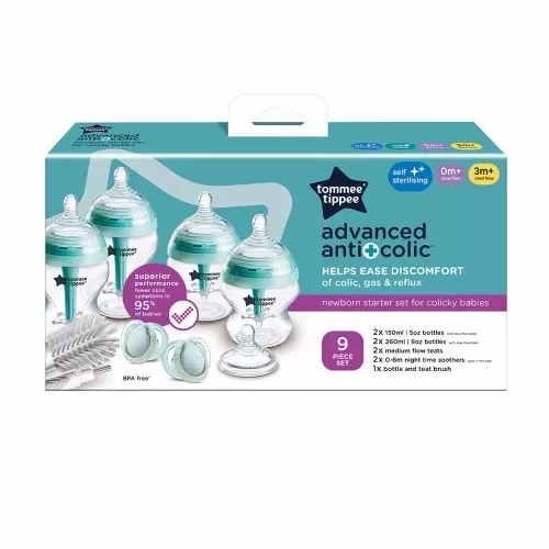 Tommee Tippee Advanced Anti-Colic Newborn Starter Set – Breast-Like Bottles with 3-Piece Anti-Colic System, Heat-Sensing Technology, Reduced Gas & Reflux