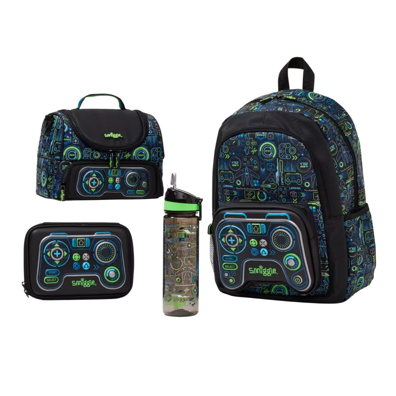 Smiggle Waterproof 4-Piece School Bag Set for Primary Kids | Backpack with Pencil box, Lunchbox, and Water Bottle | 18inch