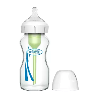 Dr. Brown's Options+ Wide-Neck Glass Baby Bottle with Anti-Colic, Slow Flow Nipple, BPA-Free, 0m+
