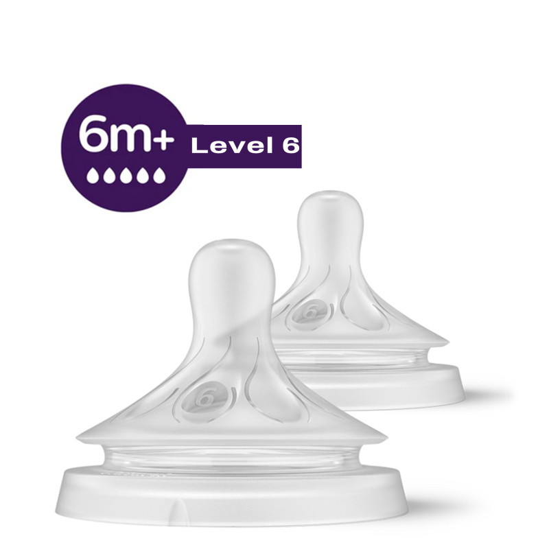 Philips Avent Natural Response Feeding Bottle Teat Flow 6 (6m+), 2pcs – Anti-Colic, No-Drip, Breast-Like Nipple SCY966/02