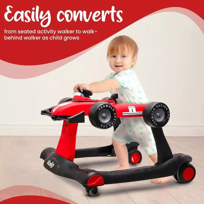 4-in-1 Foldable Baby Walker, Toddler push walker with wheels, Music & Adjustable Height for toddlers 6-18 months