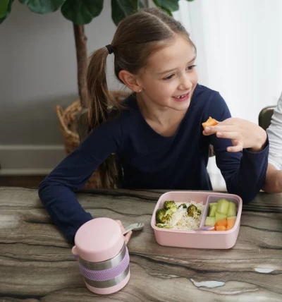 Melii Kids Insulated Food Jar with Fork – Double-Walled Vacuum Lunch Container, Leakproof & Easy-Open Lid, Silicone Sensory Sleeve, 300ml / 10.1oz