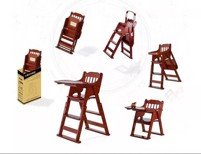 Adjustable & Foldable Wooden High Chair and Tray, Highchair for Babies and Toddlers Dining