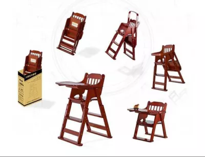 Adjustable & Foldable Wooden High Chair and Tray, Highchair for Babies and Toddlers Dining