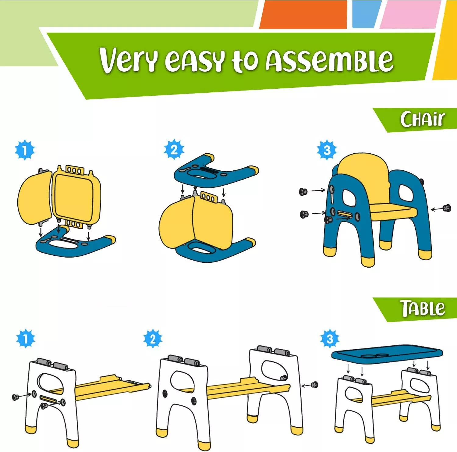 Kids Table and Chairs Set, Toddler Activity Table for Eating, Drawing, Painting & Learning | Easy to Assemble | Age 2-6y