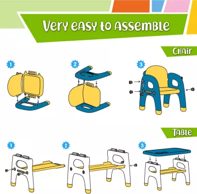 Kids Table and Chairs Set, Toddler Activity Table for Eating, Drawing, Painting & Learning | Easy to Assemble | Age 2-6y