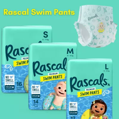 Rascals Premium CoComelon Swim Pants for Babies & Toddlers – No Swell Core, Triple Leak Guard, Easy Tear Sides