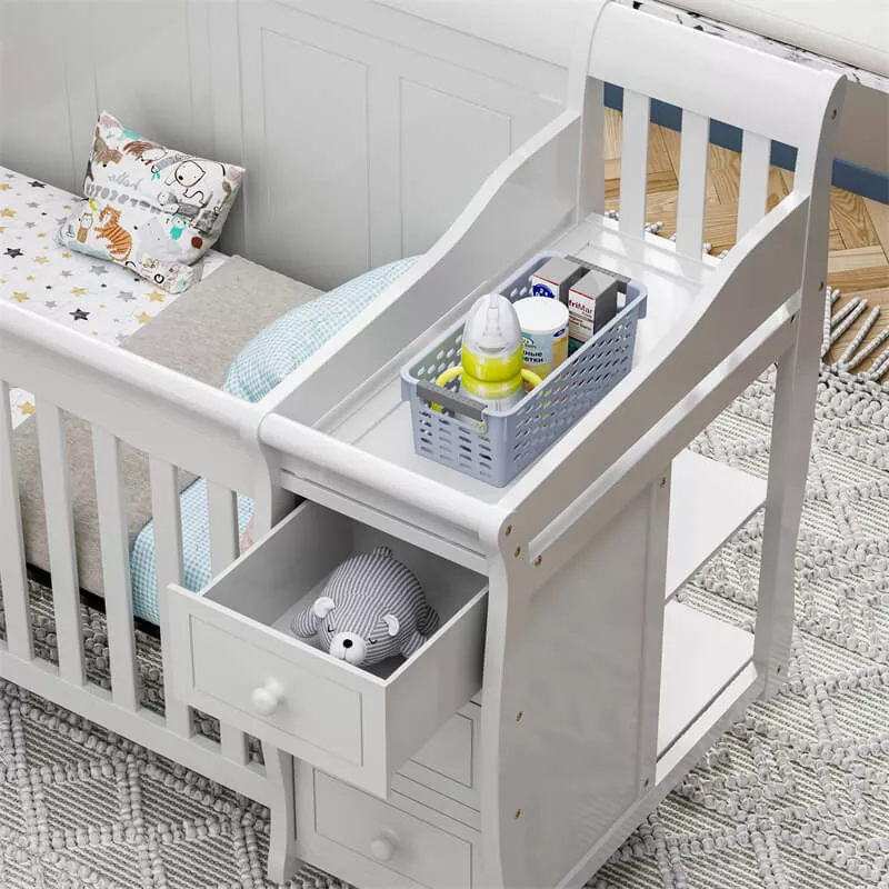 4-in-1 Convertible Baby Crib & Changer, Crib Changer With Drawers, Adjustable Mattress Height & Toddler Bed Conversion