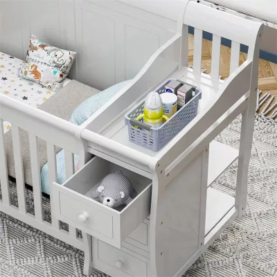 4-in-1 Convertible Baby Crib & Changer, Crib Changer With Drawers, Adjustable Mattress Height & Toddler Bed Conversion