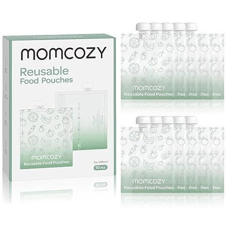 Momcozy Reusable Baby Food Pouches | 10-Pack BPA-Free, Freezer Safe, Refillable Pouches for Yogurt, Puree & Applesauce