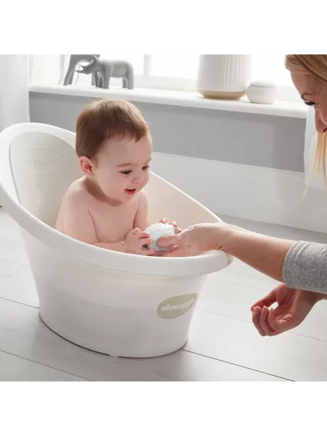 Shnuggle Baby Bath Tub with Plug, Safe & Comfortable Newborn Bathtub with Bum Bump Support, Compact, Lightweight, and Water-Efficient, For 0-12months