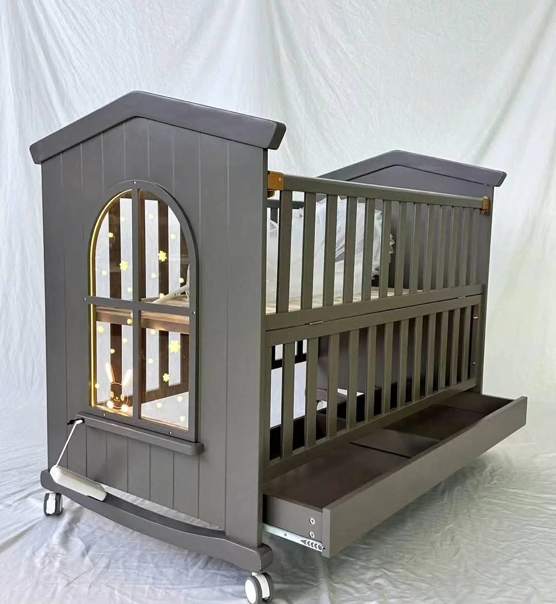 2-in-1 Modern Wooden Baby Crib & Co-Sleeper | Convertible Infant & Toddler Bed with Wheels & Storage | (135×74×112 cm)