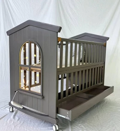 2-in-1 Modern Wooden Baby Crib & Co-Sleeper | Convertible Infant & Toddler Bed with Wheels & Storage | (135×74×112 cm)