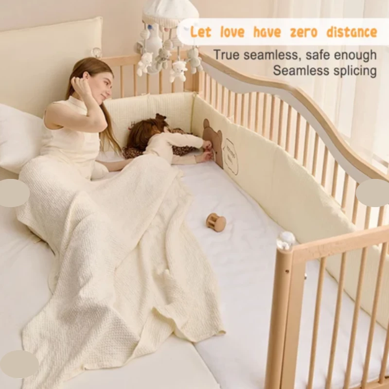 Solid Wood Toddler Bed with Adjustable Guardrail – European Beech, One-Click Lock, Coconut Palm Mattress Included