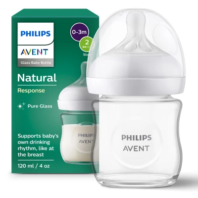 Philip Avent Glass Natural Response Bottle, Temperature Resistance, Anticolic