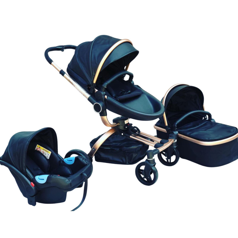 3 in 1 Baby Stroller with 360 Degrees Rotatable Seat and Two Reversible Pushing Modes, Toddler Carrycot, and Bassinet
