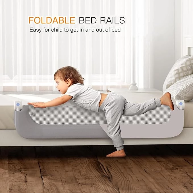 Foldable Toddler Bed Rail Guard with Adjustable Height | Baby Safety Bed Fence for Twin, Full, Queen & King Beds