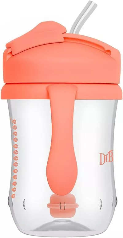 Dr. Brown's Milestones Baby’s First Straw Cup, Training Cup with Weighted Straw, Coral, 6m+