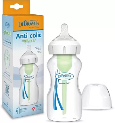 Dr. Brown’s Natural Flow Anti-Colic Options+ Wide-Neck Baby Bottle 9oz – BPA-Free, Level 1 Nipple, 0m+
