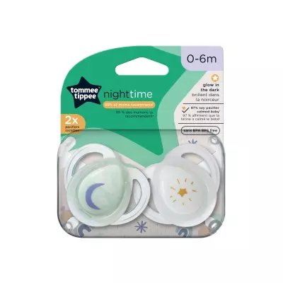 Tommee Tippee Night Time Pacifier, 2 pack soother for babies age 0-6 months