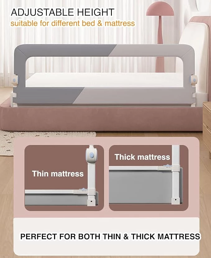 Foldable Toddler Bed Rail Guard with Adjustable Height | Baby Safety Bed Fence for Twin, Full, Queen & King Beds