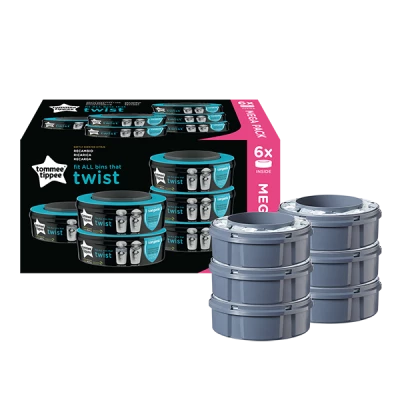 Tommee Tippee Twist and Click Advanced Nappy Bin Refill Cassettes, Multilayer, Antibacterial Film