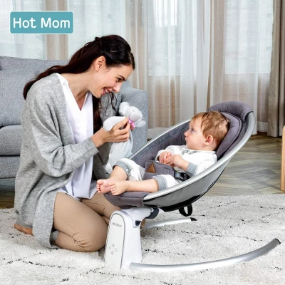 Hot Mom Upgrade Bluetooth Baby Swing | Electric Infant Rocker with Adjustable Seat, LED Touch Control & Machine-Washable Cover (0-12m)