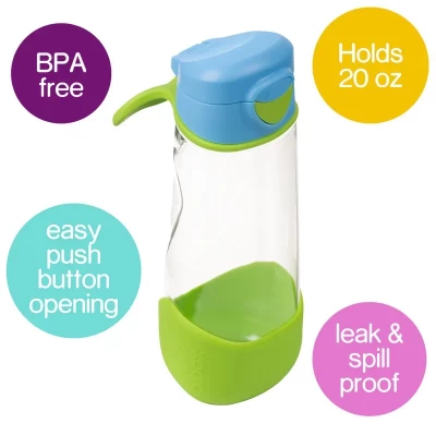 B.Box Sport Spout Kids Water Bottle 600ml | Leakproof, Durable, Easy Grip Tritan Drink Bottle with Tilt & Sip Spout