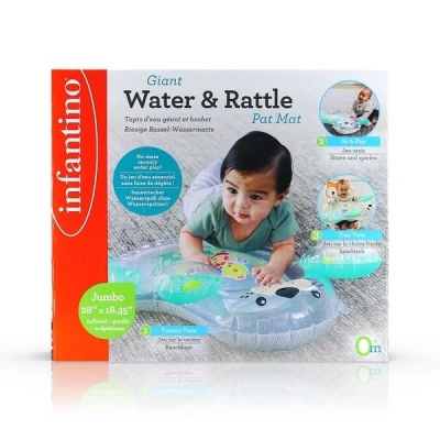 Infantino Tummy Time Giant & Rattle Pat Mat - Baby Sensory Play Mat with Floating Toys – for Newborns 3 Months+