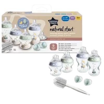Tommee Tippee Natural Start Newborn Starter Set, 150ml and 260ml Anti-Colic Baby Bottles,Teat, and Bottle Brush