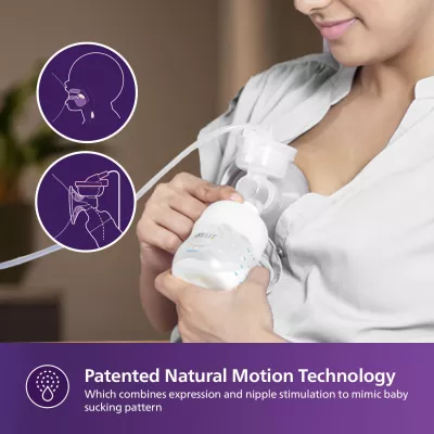 Philips Avent Electric Breast Pump – Natural Motion Technology, 3X Faster Expression, Quiet Motor, One Size Fits All, Memory Function