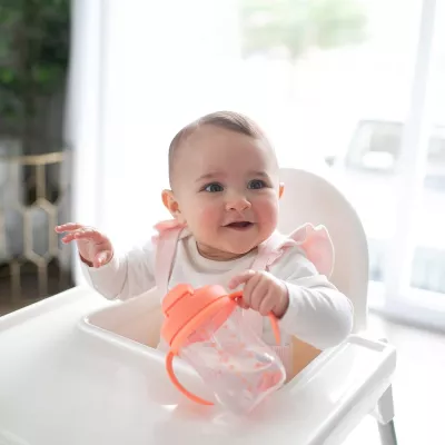 Dr. Brown's Milestones Baby’s First Straw Cup, Training Cup with Weighted Straw, Coral, 6m+