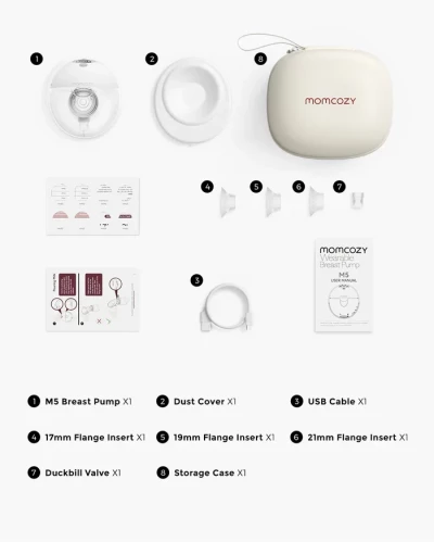 Momcozy M5 Single Wearable Breast Pump – Lightweight Hands-Free Pump with Mixed Mode, 3 Modes, 9 Suction Levels & Multiple Flange Sizes