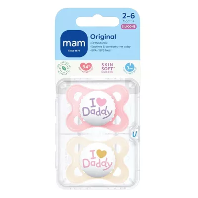 Mam Original Start Soothers, Baby Soother with Jaw-friendly Silicone Teat | Pack of 2 | Newborns to 6 months