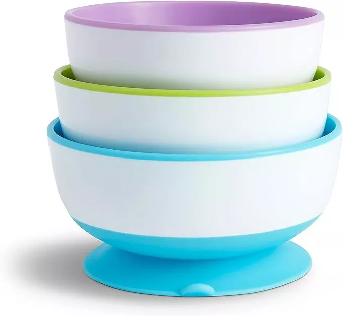 Munchkin Stay Put Feeding Suction Bowl for Babies, Pack of 3, Three different sizes and colors